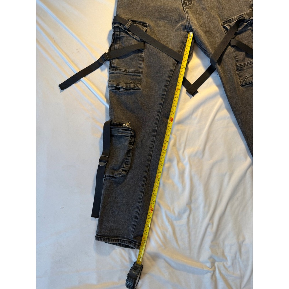 Waimea Mens 38x32 Skinny Fit Cargo Jeans Washed Black Tactical Strap Techwear - Picture 2 of 4